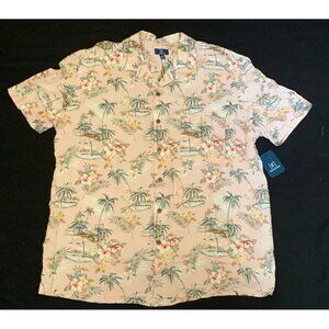 George Hawaiian Aloha Shirt Tropical Flowers and Toucans Pink XL